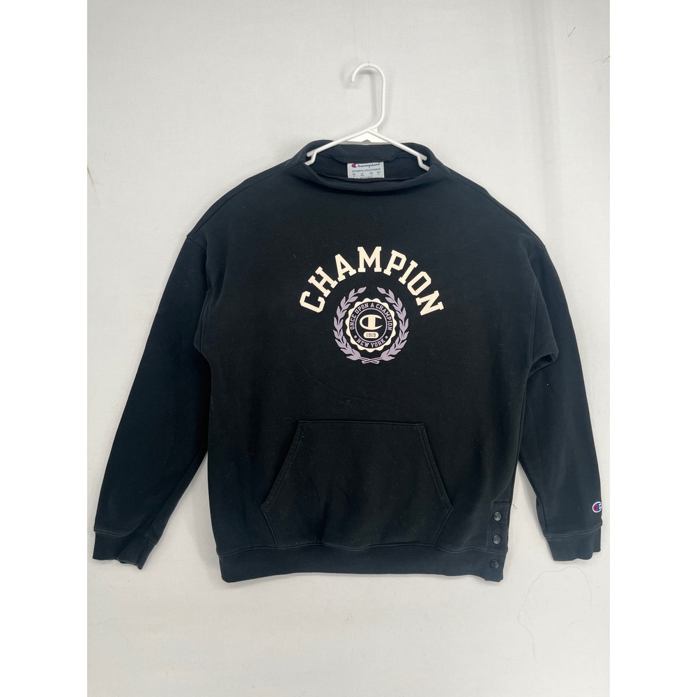 Champion Authentic Athleticwear Mock Neck Sweatshirt Black Graphic Logo Medium